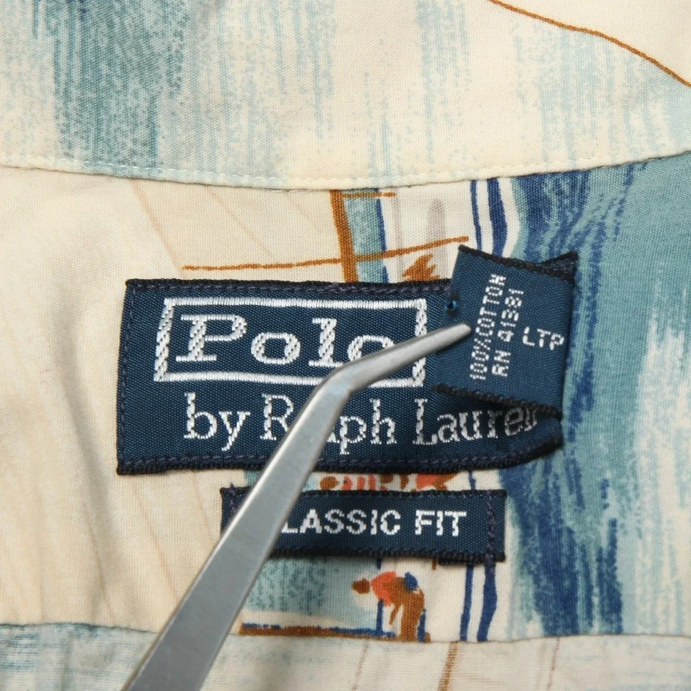 Polo Ralph Lauren Sailboat Shirt Men Large Blue Nautical Print Loop Collar